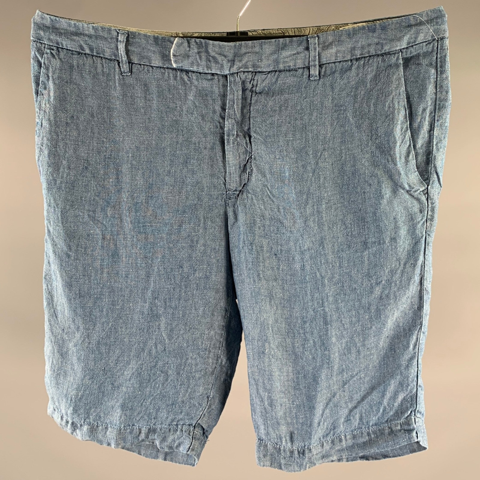 Etro Size 36 Blue Chambray Linen Shorts